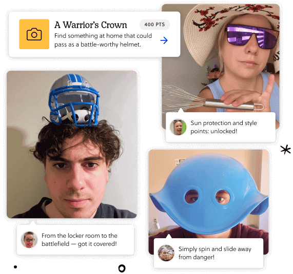 People wearing household objects on their heads as if they were crowns