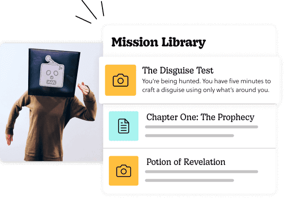 A list of Goosechase Missions accompanied by an image of a person dancing 'the robot'