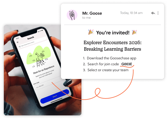 Phone screen showing an invitation to join a Goosechase Experience